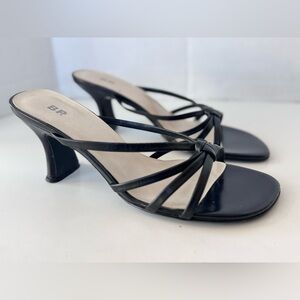 Vintage 90s Y2K BP Strappy Summer Black Heel Slip On Sandals Shoes 8.5